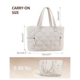 Prite Quilted Shopping Bag for Women Large Buffer Travel Shoulder Bag Handbag Lightweight Fluffy Teacher Nurse Bag for Work, Gym, School, beige