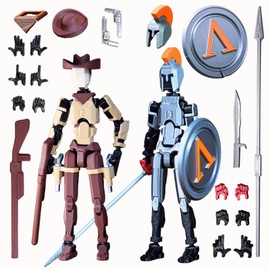 JoriBoBo - Spartan Warrior and Western Cowboy t13 Action Figure｜2-Pack 5.4 inches｜Assembly Completed｜ 3D Printed Dummy 13 Action Figure for Collectors｜Lucky 13 Gift for Friends