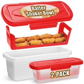 Batter Bowl with Lid, 2-Pack Fish Batter Shaker, Better Breader Shaker Bowl with Breading Shaker Tray, Batter Bowl with Lids Shaker for Frying Chicken Wings Fish Onion Rings Veggies