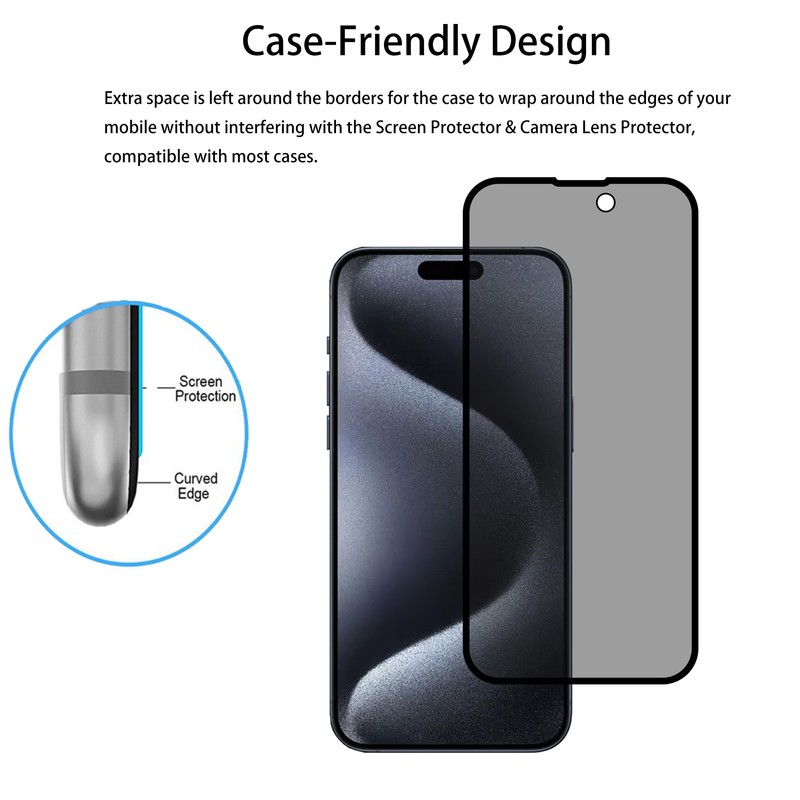 HKKAIS 2-2 Pack Privacy Screen Protector Designed For IPhone15 Pro