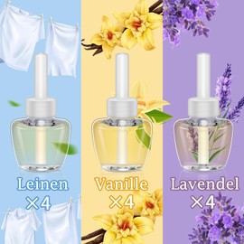 SCENTORINI Duftölflakon Nachfüller, Kompatibel Mit Air Wick und Glade Duftstecker, 12 x 19 ML, Lavendel, Leinen, Vanille Duft, Raumduft Lufterfrischer, Raum Duftöl