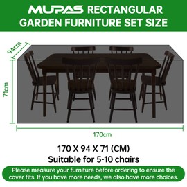 MUPAS Tarpaulin Garden Furniture Waterproof Windproof Seating Set 420D Oxford Fabric Protective Cover Garden Furniture for Garden Table Patio Furniture Seating Set Rectangular 170 x 94 x 74 cm