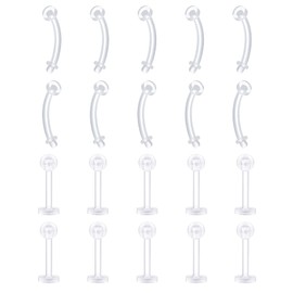 Funseedrr Clear Lip Labret Rings Studs Retainer 16G 6mm 8mm 10mm Acrylic Bioflex Nose Tragus Helix Cartilage Daith Piercing Hoops Bars