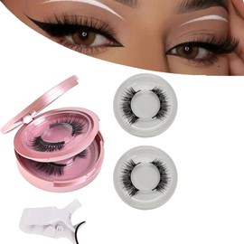 Magnetic Eyelashes Natural Look 2 Pairs Lashes Reusable Cat Eye Magnetic Lashes with Applicator Without Eyeliner Magnetic Lashes Kit No Glue Needed (Black,L 2 Pairs)