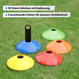 GHB Cones 25 Football Hats Football Accessories Slalom Hat Marker Cones for Football Training Agility Gift Boys Children Players with Holder and Carry Bag