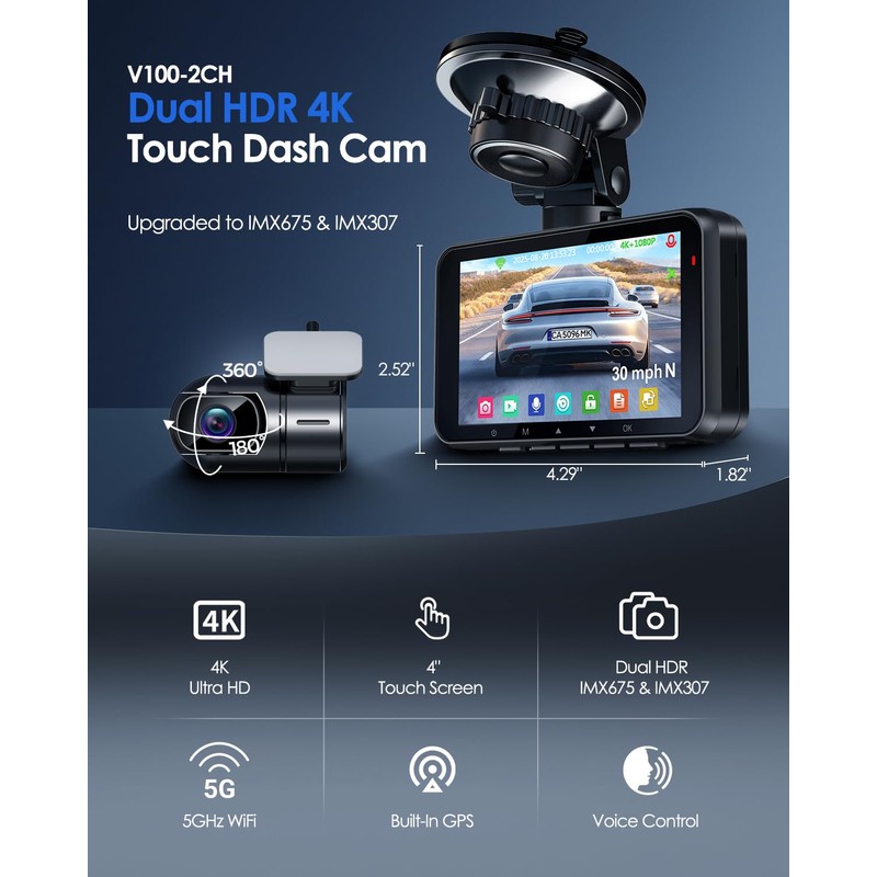 HUPEJOS 4K Dash Cam Front and Rear STARVIS 2 IMX675