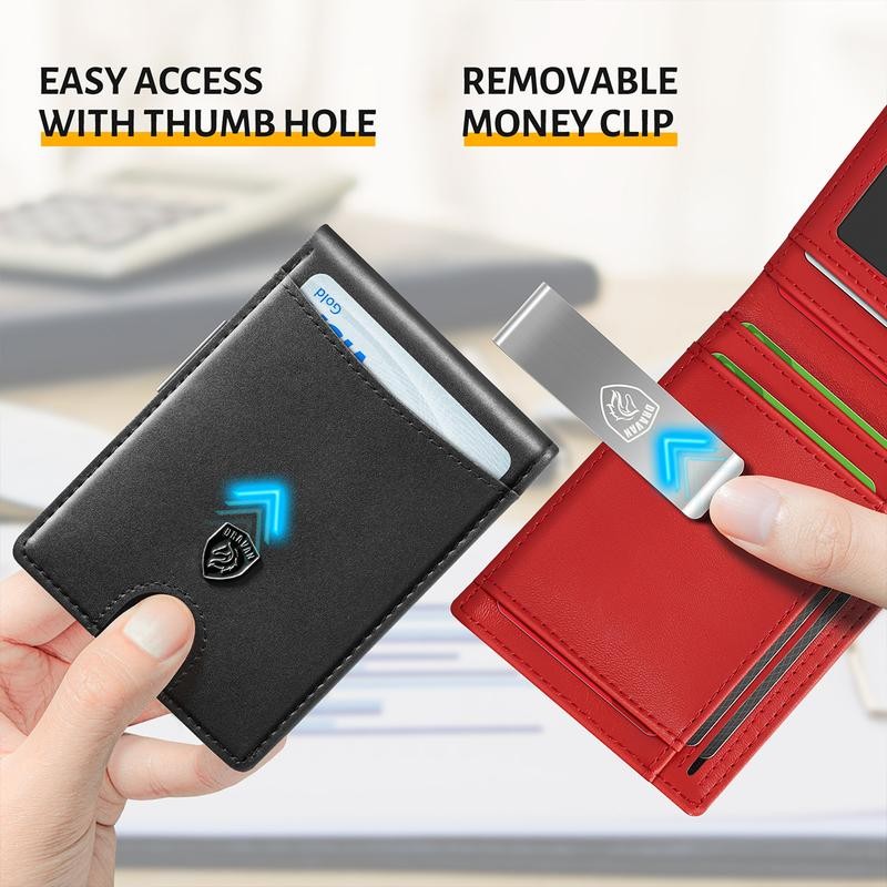 VTLASK Men's Slim Wallet with RFID Blocking:_10Frosted Red-money clip