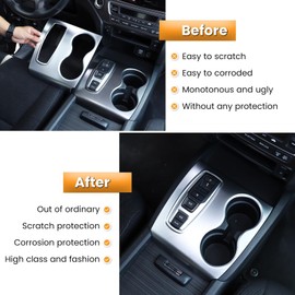 Heutamo Center Console Gear Shift Cup Holder Panel Trim Cover Compatible with Honda Pilot 2016-2022/ Ridgeline 2020-2023/ Passport 2019-2023 Gear Shift Panel Trim Cover Cup Holder Accessory (Silver)