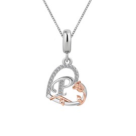 KunBead 18 inch Initial P Letter Rose Heart 26 Alphabet Love Charm Birthday Pendant Necklace for Women