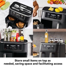 Silicone Top Mat for Ninja DZ401, DZ550, DZ302, R-AD300CO,​ AD350CO Foodi 10 Quart Air Fryer, Organize Spice Bottles & Cooling Hot Basket, Heat Resistant Kitchen Organizer for Over Air Fryer