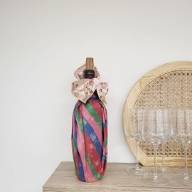 Bojagi - Wrapping Cloth/Reversible (Flower patten X stripe) gift wrapping, wine bottle wrapping 21"X21" (L/Pink)