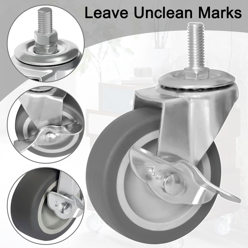 AAGUT 3 Inch Caster Wheels with Locking Brakes, Rubber Heavy