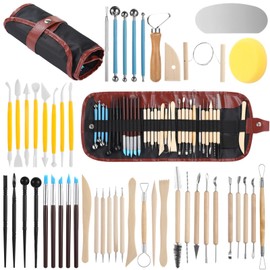 48 PCS Clay Sculpting Tools, Wooden and Metal Pottery Carving Kit with Roll-up Storage Bag, Versatile Tips for Beginners and Professionals