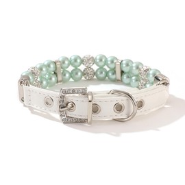 Pearl Dog Collars for Small Dogs, Bling Rhinestone Cat Necklace Cute Crystal Puppy Collars for Small Medium Female Dogs Girl Kitten, Diamond Pet Jewel for Wedding Birthday Party Gift Green XS