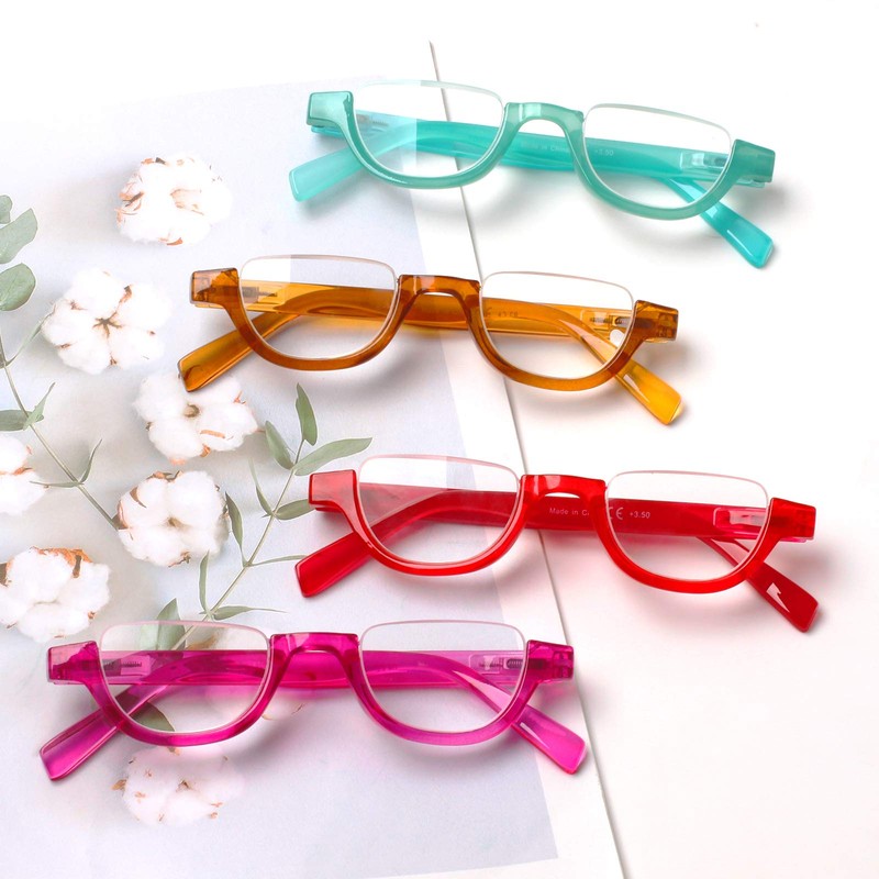 SIGVAN 4 Pairs of Colorful Fashion Half Moon Frame Reading