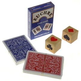 Hickoryville Deluxe Euchre Playing Cards Bundle - 2 Euchre Decks in 1 Box, 2 Suit Marker Dice & Velour Storage Bag