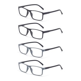 FoxMook 4-Pack Reading Glasses Men Women Blue Light Blocking Spring Hinge Readers, Lightweight Computer Eyelgass rt204, 2 Black 2 Gray-Black 2.5 x