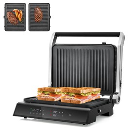 CHEFJOY Panini Grill Press Sandwich Maker, 3 In 1 Sandwich Maker with Removable Plates & Led Display, 1200w Panini Press Machine for Toaster, Bread, BBQ, Vegetable