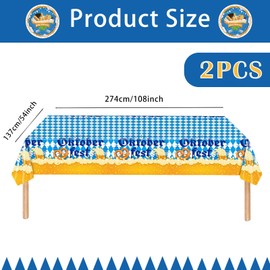 Pack of 2 Oktoberfest Tablecloth, 137 x 274 cm, Blue, White, Bavaria, Diamond, Oktoberfest Party Tablecloth, Plastic Waterproof Tablecloth for Oktoberfest, German Party, Birthday Party Decorations