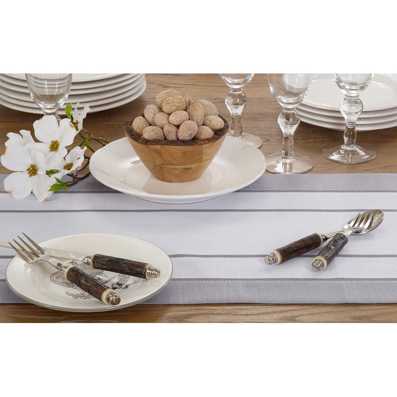 SARO LIFESTYLE Aidy Collection Banded Border Table Runner, 16" x