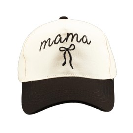 Etdewrio Two-Toned Bow Mama Embroidered Lettering Baseball Hat for Ladies and Men,Black/Beige