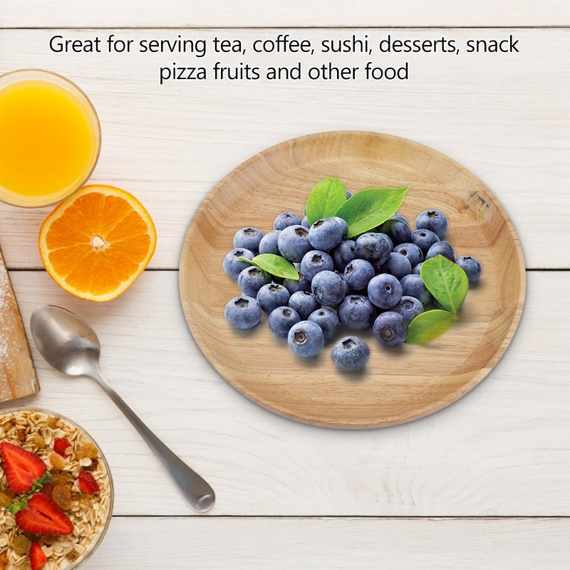 Round Wood Tea Tray Sushi Snacks Fruits Serving Plate Dish