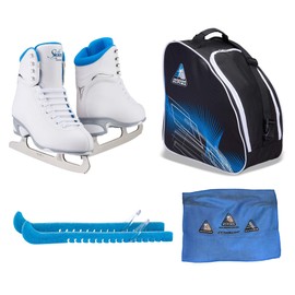 Jackson Ultima Finesse JS181 Figure Ice Skates Bundle with Skate Guards, Skating Bag, Towel/Color:Blue/Width: Medium/Size: Youth 11 (Kid's)