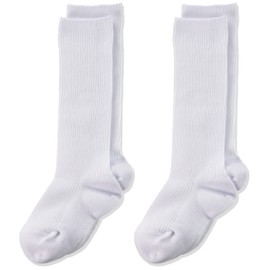 Gunze Kids' Socks, High Socks, Kids, Boys, Girls, School, Cotton Blend, Comfortable Fit, Support, White Rib, Set of 2 Pairs, white