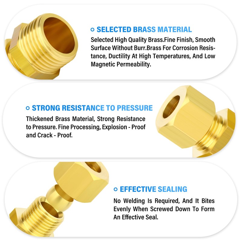 TAILONZ PNEUMATIC 2PCS Brass Compression Tube Pipe Fitting Connector, 10MM