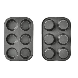 ProBytes 6 Cups Metal Muffin Tray/Mould - Aluminized Steel, Non-Stick, BPA-Free, Baking Tin, Dishwasher & Oven Safe, Dessert, Fairy Cakes, Cup Cakes, Brownies, Yorkshire Pudding, Freezing, Black
