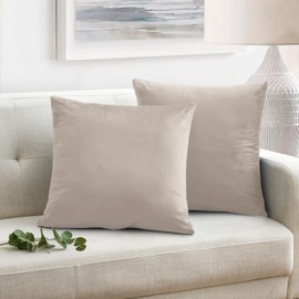 Oxford Homeware Beige Cushion Covers 45 x 45 cm (Pack of 2) Square Throw Pillow Cases Decorative Bedroom Cushions Cover for Sofa Living Room Car with Invisible Zipper (18 x 18 Inch)