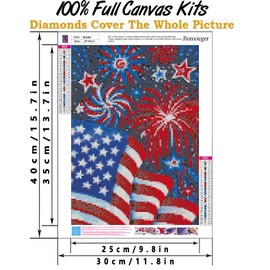 DIY 4 Th of July Diamond Painting Kits For Adults Patriotic,Diamond Art by Number Kit Celebrate American Flag Crystal Embroidery Beginner Arts Full Round Drill Crafts Home Wall Decor Gifts 12X16in