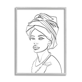 Stupell Industries Woman Wearing Classic African Headwrap Fluid Line Abstraction, Designed by ROS Ruseva Gray Framed Wall Art, Black