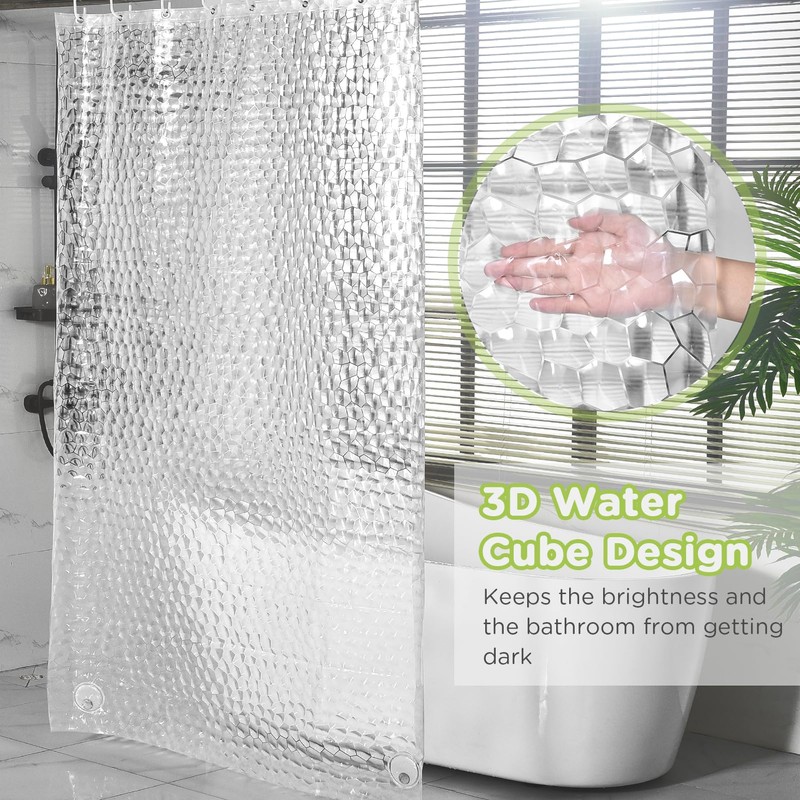OTraki Clear Shower Curtain, 120 X 200 CM Extra Long