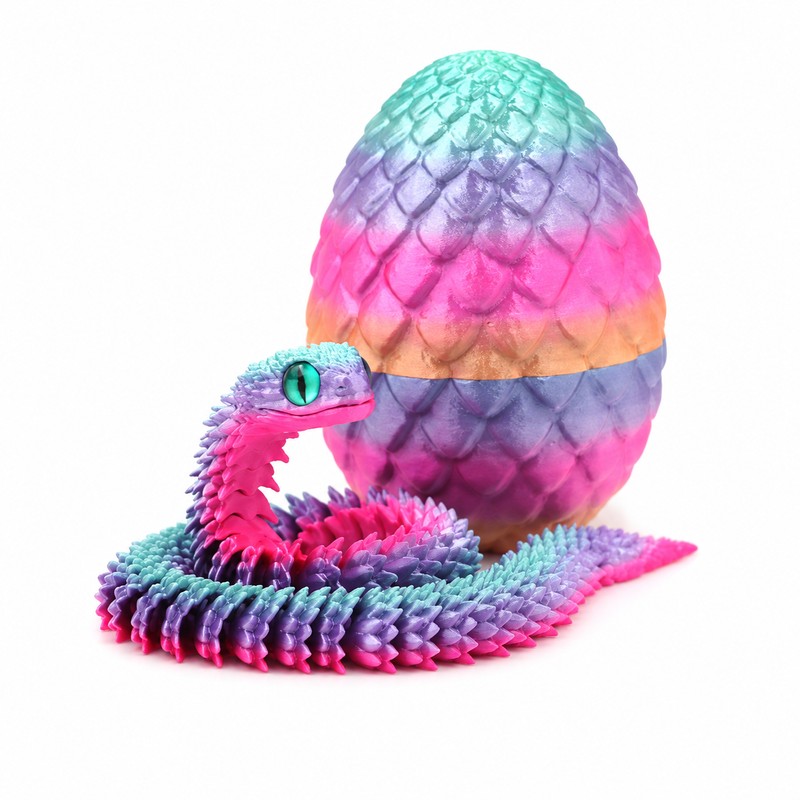 3D Printed Articulated Snake Egg Toy for Desk Decor –