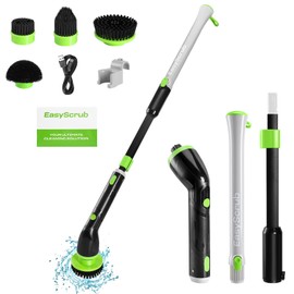 EasyScrub Cordless Electric Spin Scrubber - Powerful 350 RPM Cleaning with 4 Replaceable Heads, Adjustable Extension Handle, IPX7 Waterproof, Ideal for Shower, Tiles, Tubs, and Grout