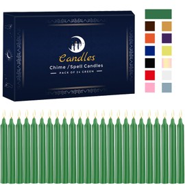 Kunrsug 24 Pack Green Spell Chime Candles – Premium Mini Unscented Taper Candles for Rituals, Prayer, Birthdays, Meditation, Altar, Spells, Chime Candles - 4 Inch Tall - Ideal for Witches