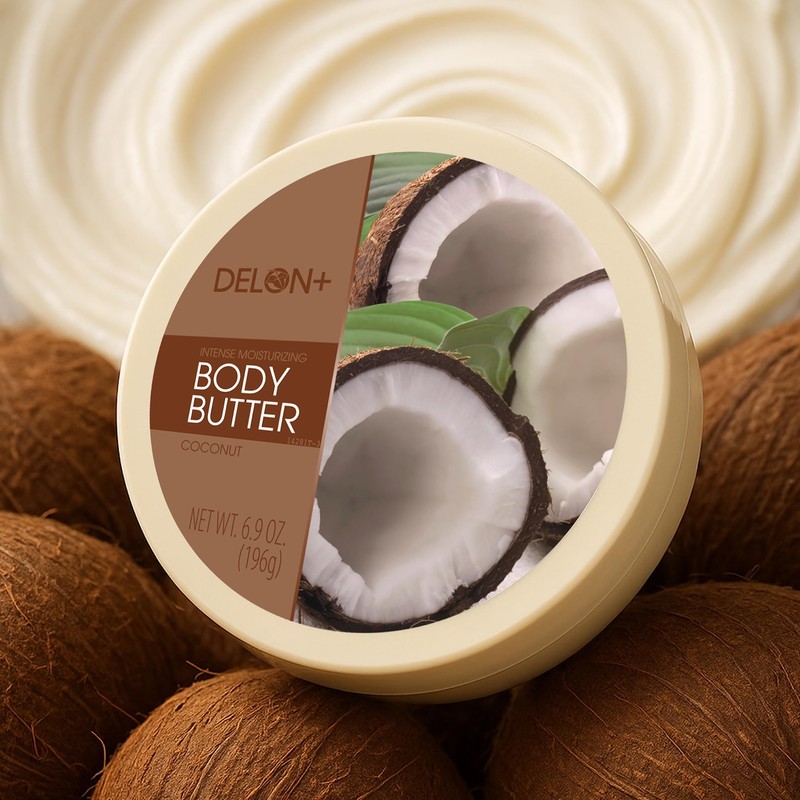 DELON Intense Moisturizing Body Butter, Coconut with Coconut Oil, 6.9