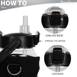 Seekua 48 oz Glass Water Bottle with Straw and Time Marker, Large Motivational Borosilicate Glass Drinking Bottle with Silicone Boot and Sleeve