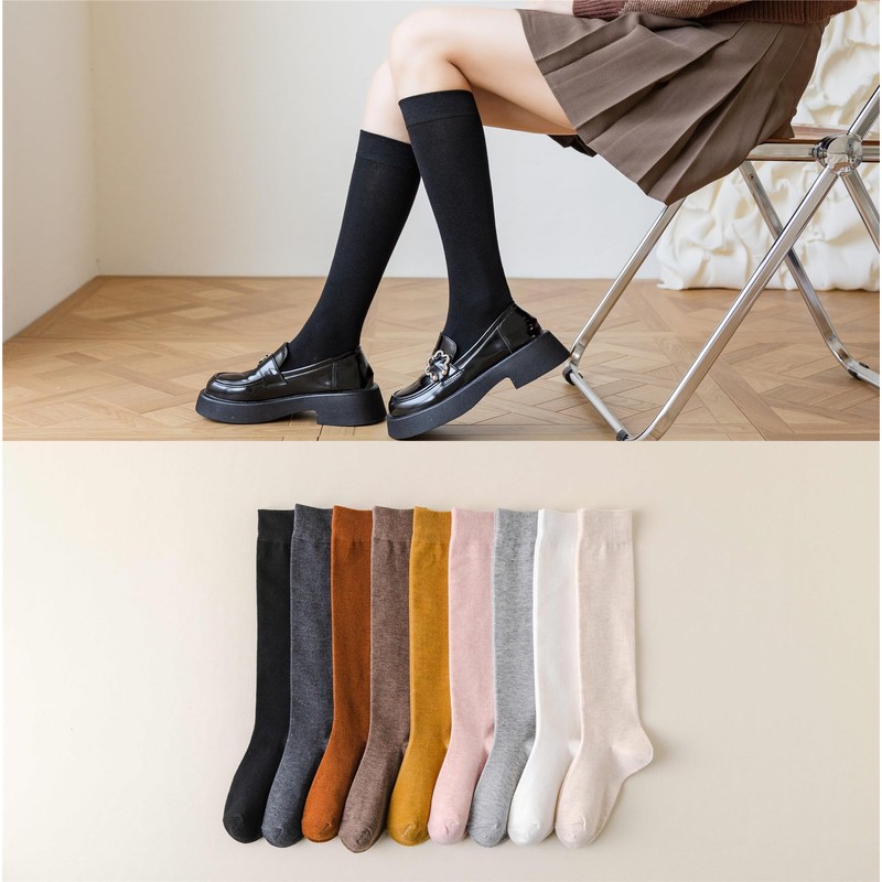 KYULM7 High Socks, 2 Pair Set, Solid Color, Cotton, High