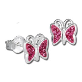 Teenie-Weenie children’s silver stud earrings 8mm butterfly pink SDO094A