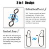 100Pcs Fishing Rolling Barrel Swivel with Duo Lock Snap Connector,
