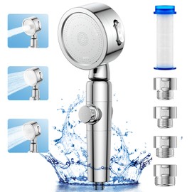 HS-Posinu-WQR-777 Shower Head, 80% Pressure Reduction, Water Purification, Chlorine Removal, Ultra Fine Water Flow, High Water Pressure, Angle Adjustment, 3 Step Modes, Water Stop Button, Leak Proof