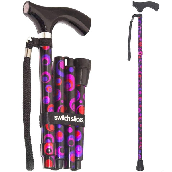 Switch Sticks Walking Cane for Men or Women, Foldable and Adjustable from 32-37 inches, Circles