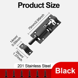 Door Lock Bolts, Black Security Slide Latch Lock, Strong Stainless Steel Door Locks with Screws, for Bedroom, Bathroom, Toilet, Window, Furniture, Pet, Shed, Garage, Yard Gates