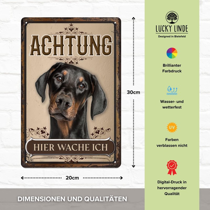 30 x 20 cm Weatherproof Dog Tin Sign, Warning Warning