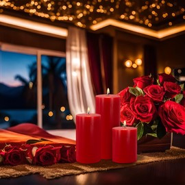 Red Pillar Candles Set of 3 - Dripless Unscented - 3x4, 3x6 & 3x8 inches Decorative Candles for Home Decor & Table Centerpieces