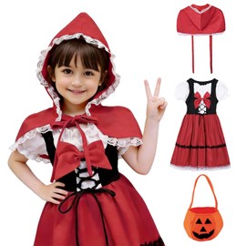 Moerstar Halloween Cosplay, Girls, Red Costume, Fairy Tales, Children, Red Riding Hood Costume, For Events, School Festivals, Stage Performances, Recitals, Christmas, Birthday, Present (Height 43.3