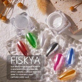 Fiskya Nail Powder White Pearl Moonlight Chrome Manicure Art Decoration Resin Pigment with Eyeshadow Sticks