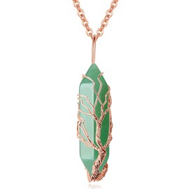 MAIBAOTA Tree of Life Wire Wrapped Crystal Point Necklace Green Aventurine Healing Crystals Stone Pendant Necklaces Natural Reiki Quartz Gemstone Jewelry for Women